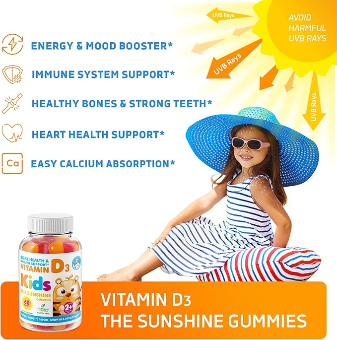DR. MORITZ Sunny Side Up Immunity - Elderberry Gummies for Kids (60 Count 2 Pack) and Vitamin D (60 Count 2 Pack)