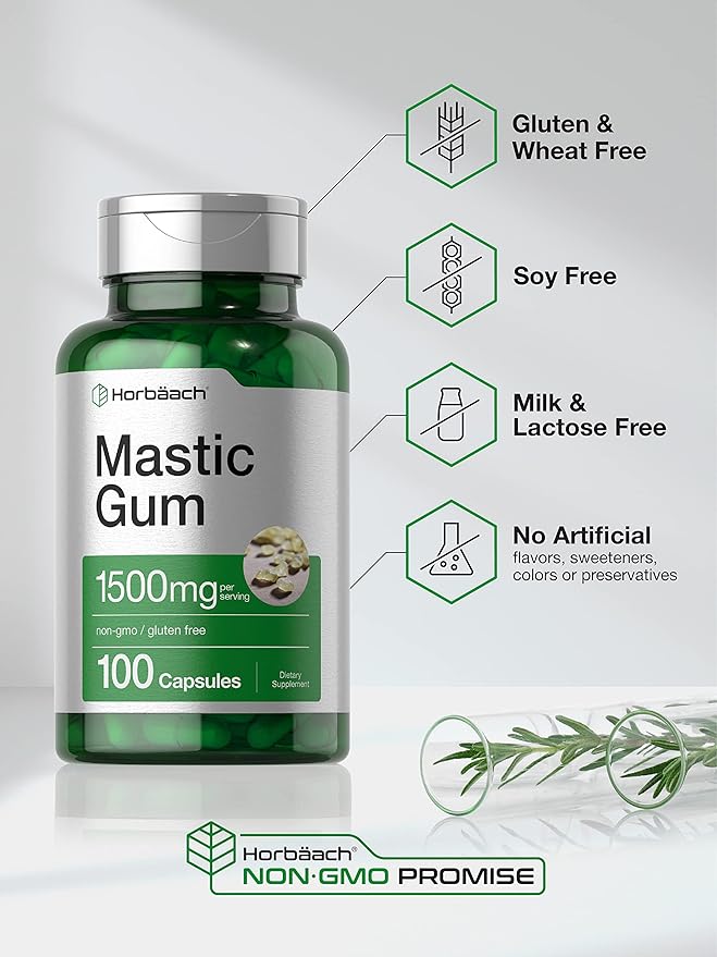 Horbäach Mastic Gum Capsules 1500mg 100 Count | Non-GMO & Gluten Free