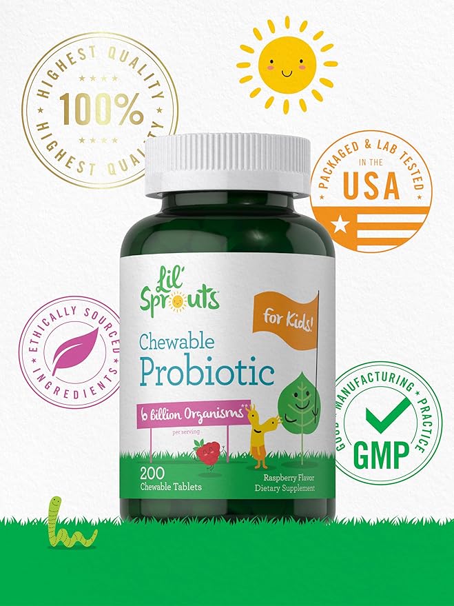 Carlyle Probiotics for Kids Chewable | 200 Count | 6 Billion CFUs | Raspberry Flavor | Non-GMO & Gluten Free Supplement | by Lil' Sprouts