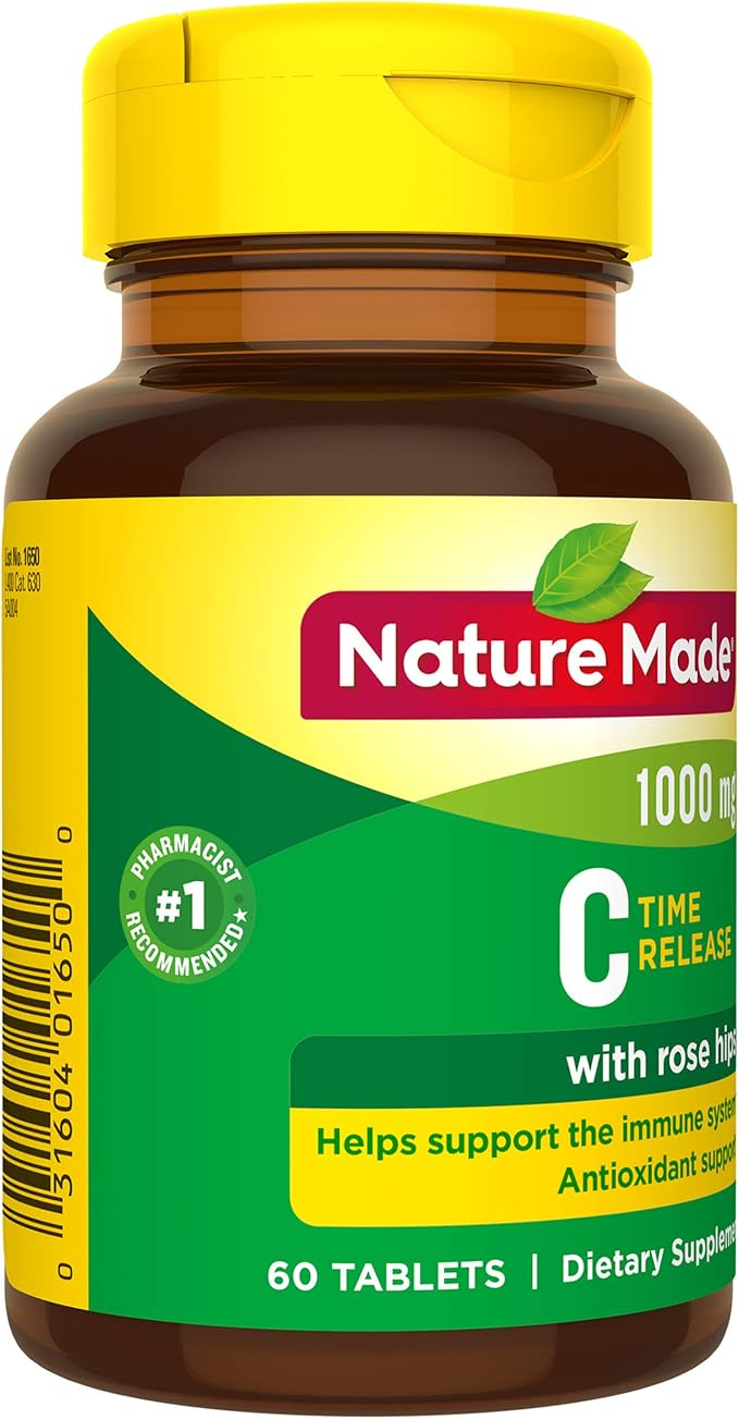 Nature Made Vitamin C 1000 mg Time Release Tablets with Rose Hips, 60 Count to Help Support the Immune System