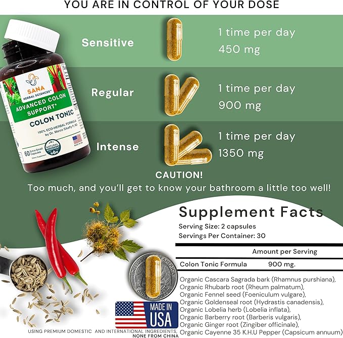 Natural Stool Softener - Safe for Daily Use, Postpartum, Pregnancy | Ultra Gut Daily Colon Cleanse, Constipation Relief for Women & Men | 60 Herbal Laxative Pills | Sana Herbal