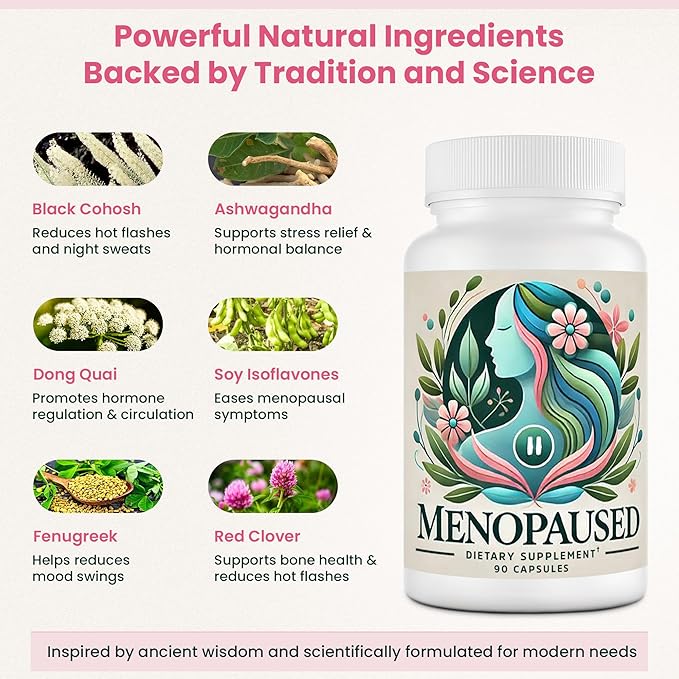 Complete Multi-Symptom Menopause Supplement for Women - Provide Menopause Relief, Hot Flashes, Night Sweats, & Mood Swings, Hormone Support for Women, Non-Gluten & Non-GMO, 90 Capsules