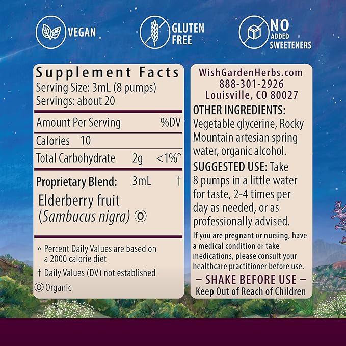 WishGarden Herbs Organic Elderberry Tincture - Daily Adult Elderberry Extract Liquid Immune Defense Supplement, Sambucus Elderberry Immune Support, Organic Elderberry Extract, No Sugar No Honey, 2oz
