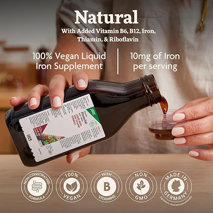 Floradix Floravital Liquid Iron & Vitamins Formula - Liquid Iron Supplement with B Complex Vitamins, Vitamin C & Herbs for Energy Support* - Vegan, Gluten-Free, Yeast- Free, Non-GMO - 23.7 Fl Oz