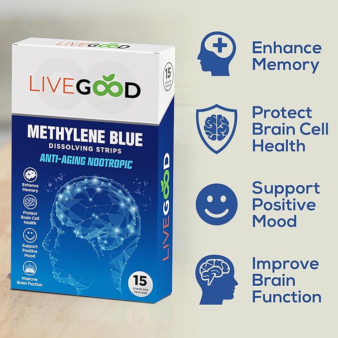 LIVEGOOD™ Methylene Blue Nootropic – Dissolving Strips for Maximum Absorption, Helps Promote Focus & Cognitive & Brain Health, Third Party Tested, 15 Strips