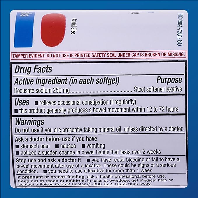 MAJOR Docusate Sodium 250 mg - Extra Strength Stool Softener Laxative Softgels for Constipation Relief - Gentle Stool Softeners for Women, Men, and Kids Ages 12+ - 100 Softgels (4 Pack)