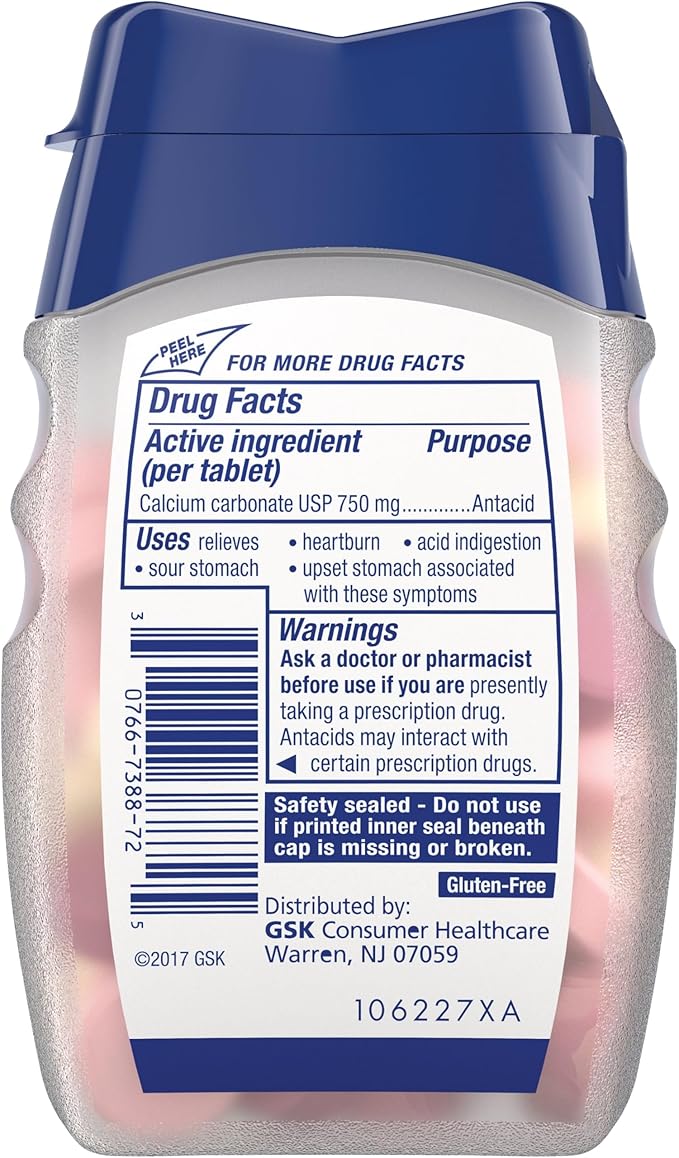 TUMS Extra Strength Chewable Sugar Free Antacid Tablets for Heartburn Relief, Melon Berry - 80 Count