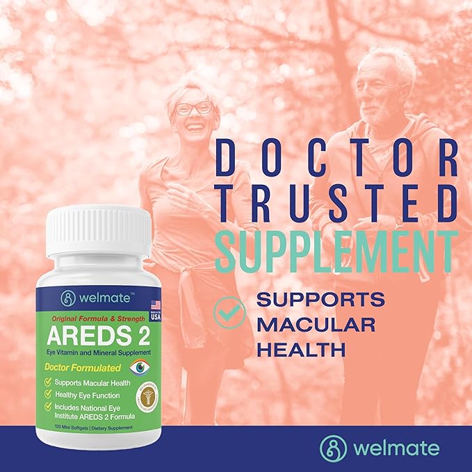 WELMATE - AREDS 2 (60 Servings) - Eye Vitamin and Mineral Supplement - Vitamin C, Zinc, Lutein, Zeaxanthin - Macular Health - Doctor Formulated & Tested - Eye Care - Gluten Free - 120 Mini Softgels