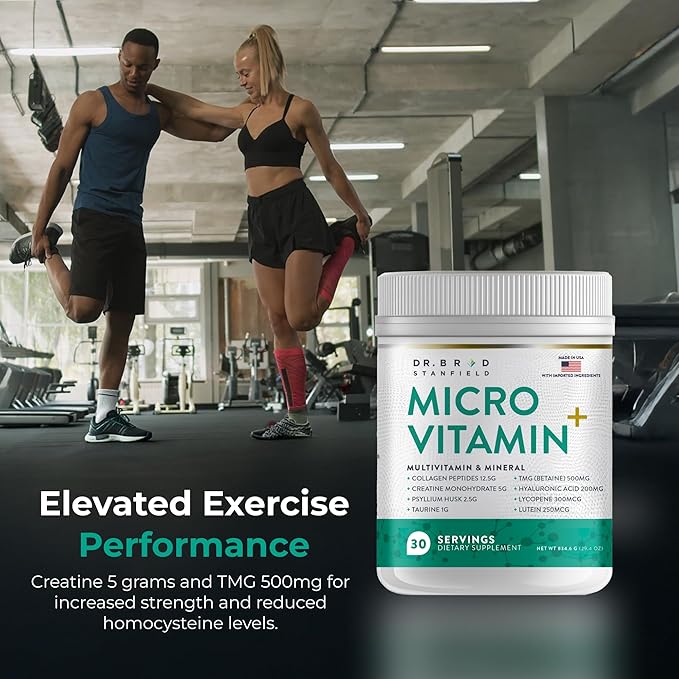 Collagen Peptides + Creatine Monohydrate + Psyllium Husk + Taurine + TMG + Hyaluronic Acid + MultiVitamin & Mineral (30 Servings, Mixed Berry)