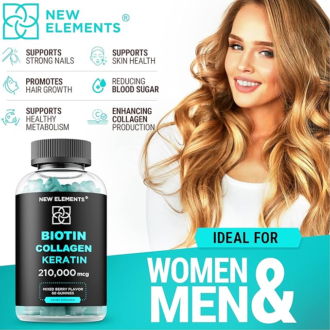 Biotin Gummies with Keratin & Collagen Peptides - Advanced Supplement for Hair Growth Treatment for Men & Women Hair Skin and Nails Vitamins โ Biotin 10000mcg | Keratin 100000mcg | Collagen 100000mcg