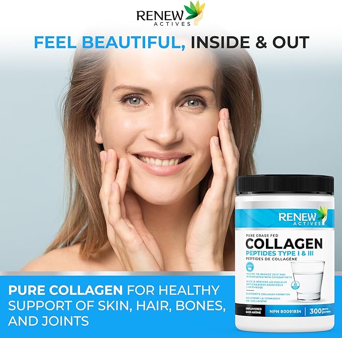 Renew Actives Hydrolyzed Collagen Peptides Powder 10G per Serving – Premium Grass-Fed Collagen for Skin, Joints & Hair – 9.4g Protein – Supports Collagen Formation & Muscle Recovery – Made in Canada