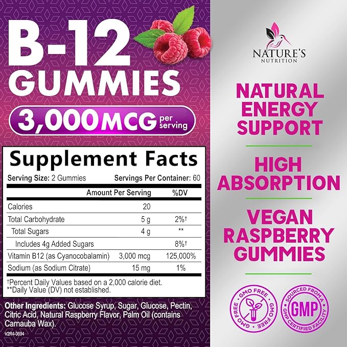 B12 Gummies for Adults, Extra Strength Energy 3000 mcg - B-12 Energy Metabolism & Immune System Support - Chewable Dietary Supplement for Adults & Kids Caffeine Free Gummy Vitamin - 120 Gummies