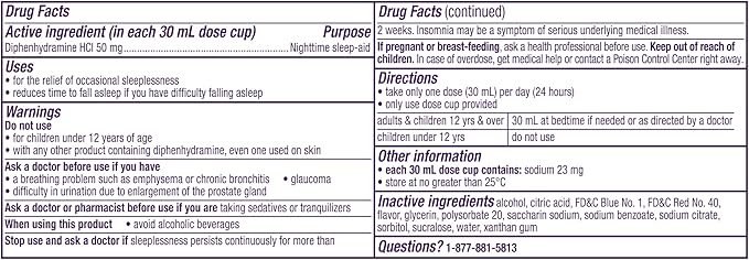 ZzzQuil, Sleep Aid, Nighttime Sleep Aid Liquid, 50 mg Diphenhydramine HCl, Fall Asleep Fast, Non-Habit Forming, Warming Berry Flavor, 12 FL OZ (Pack of 2)