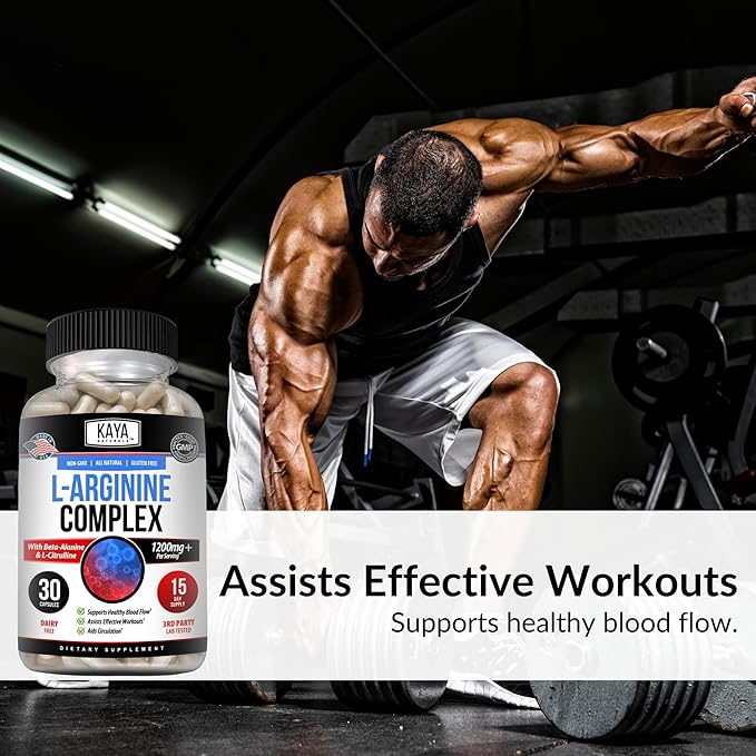 Kaya Naturals - L-Arginine All-Natural Herbal Supplement for Maximum Health Benefits | Pre-Workout | Energy | Improved Nighttime Performance | - 60 Capsules