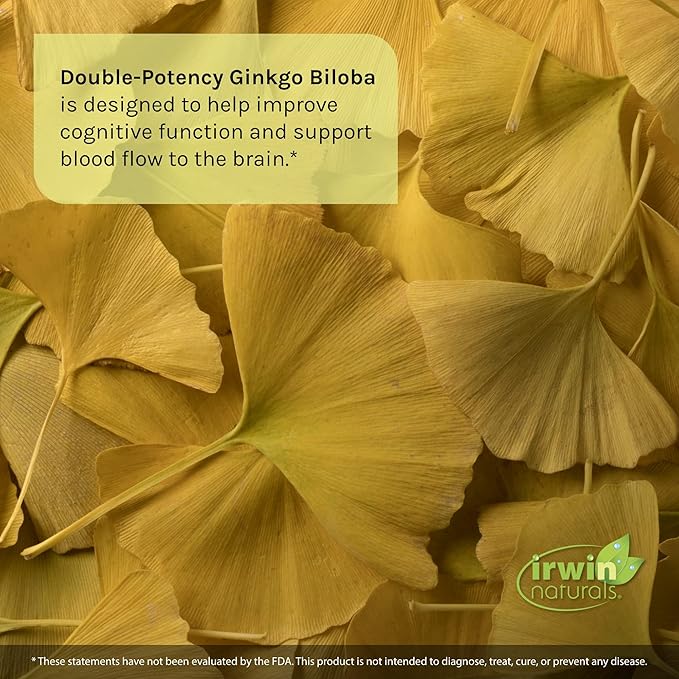 Irwin Naturals Double-Potency Ginkgo Biloba - 60 Liquid Soft-Gels, Pack of 2 - Brain Health Support - 30 Total Servings