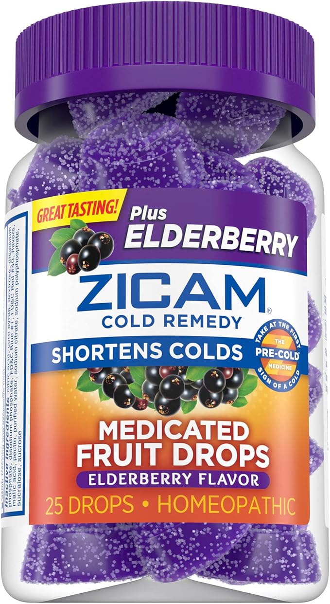 Zicam Cold Remedy Zinc Medicated Fruit Drops, Elderberry, 25 Count (Pack of 2)