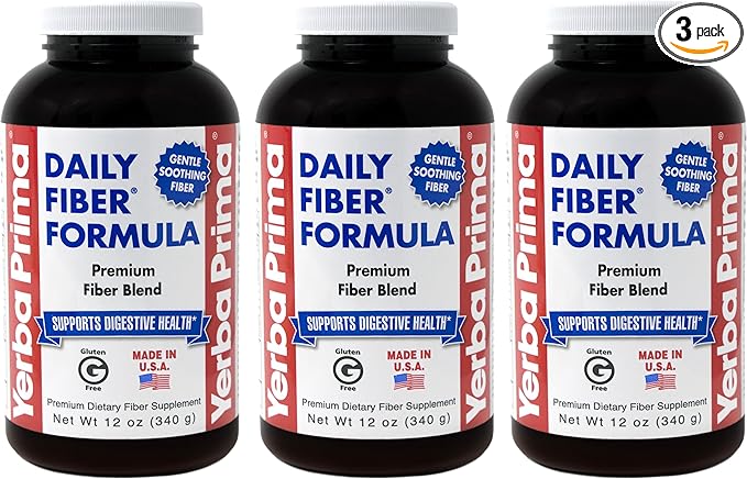Yerba Prima Daily Fiber Formula Powder - 12 oz (Pack of 3) - Soluble & Insoluble Dietary Fiber Supplement - Colon Cleanse - Vegan, Non-GMO, Gluten-Free