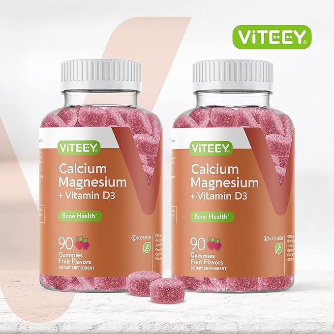 VITEEY Calcium Gummies with Vitamin D3 & Magnesium - Supports Bone Health, Immune Support, Energy and Muscle Function - Dietary Vitamin, for Men Woman and Teens, Chewable Fruit Flavored Gummy