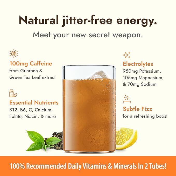 Zipfizz Daily Energy Drink Powder, Lemon Iced Tea, 20 Pack | 3-in-1 Sustained Energy, Rapid Hydration, and Essential Vitamins | Sugar-Free | Electrolyte Powder | Contains Vitamin B-12 & Antioxidants