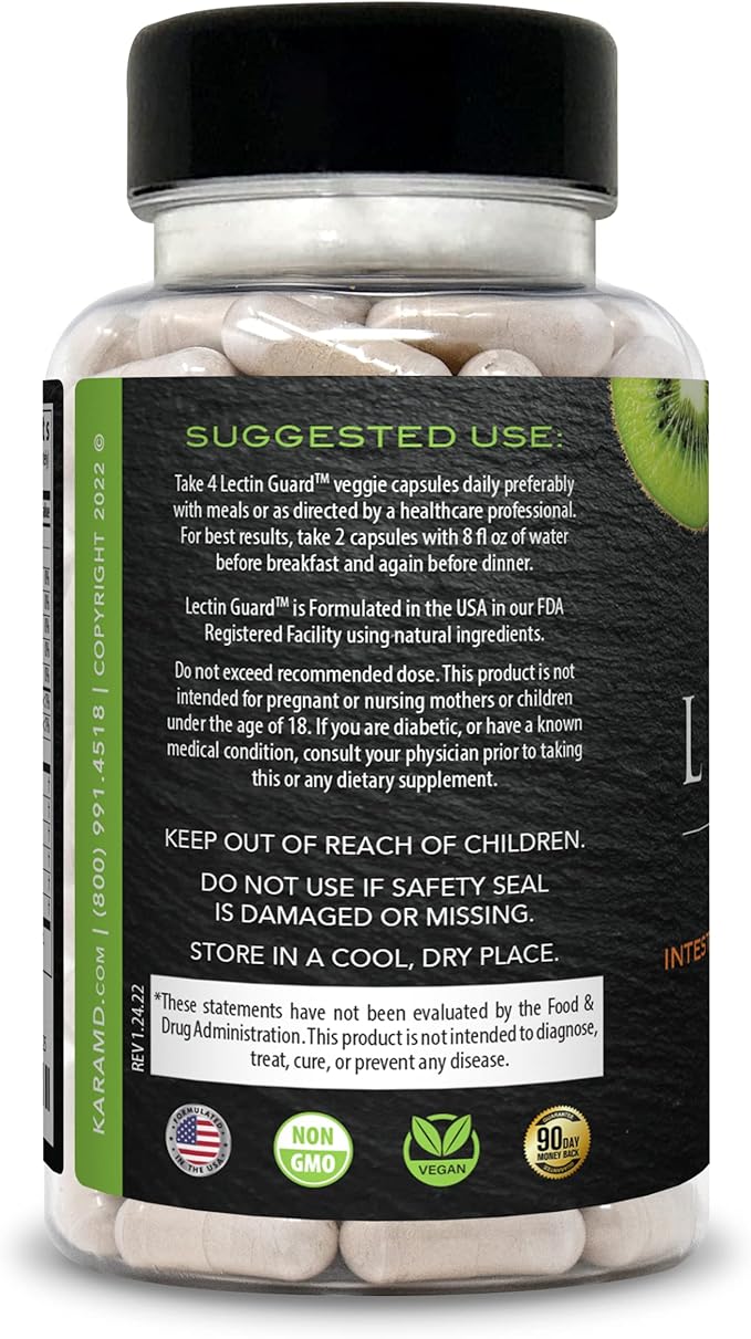 KaraMD Lectin Guard | Gut Repair & Colon Cleanse Supplement | Lectin Blocker| Slippery Elm, Bladderwrack, Sodium Alginate, Okra, Kiwi & Papaya | Natural Gut Cleanse, Non-GMO & Gluten Free 30 Servings