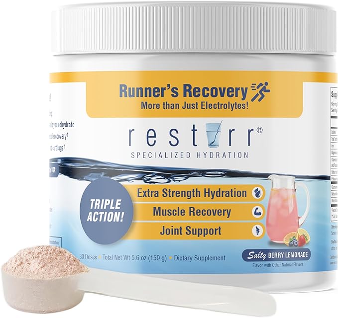 restirr Runner’s Recovery: Triple Action Extra Strength Hydration, Muscle Recovery and Joint Support – with Electrolytes, Magnesium, Potassium, glucosamine & msm: 30 doses