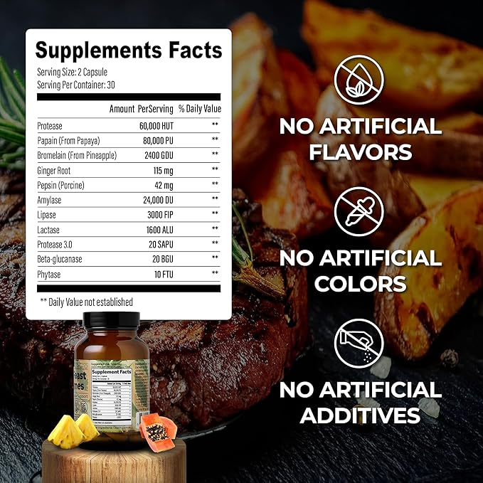 Santa Cruz Paleo Pre-Feast Digestive Enzymes for Women and Men, Fiber Supplement for Gut Health & Digestive Health, Gluten Free, Keto, Sugar Free, Paleo, with Bromelain, Ginger Root, 60 Capsules