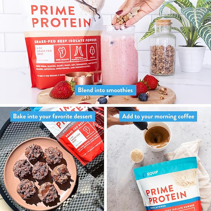 Equip Foods Prime Protein Powder Vanilla & Grass Fed Collagen Powder Unflavored