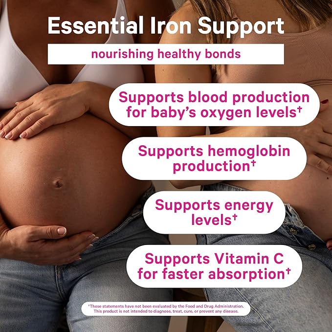Pink Stork Prenatal Iron Supplement Gummies for Women - 20 mg with Vitamin C - Grape Chewable for Deficiency, Energy, & Blood Builder - 60 Gummy Chews