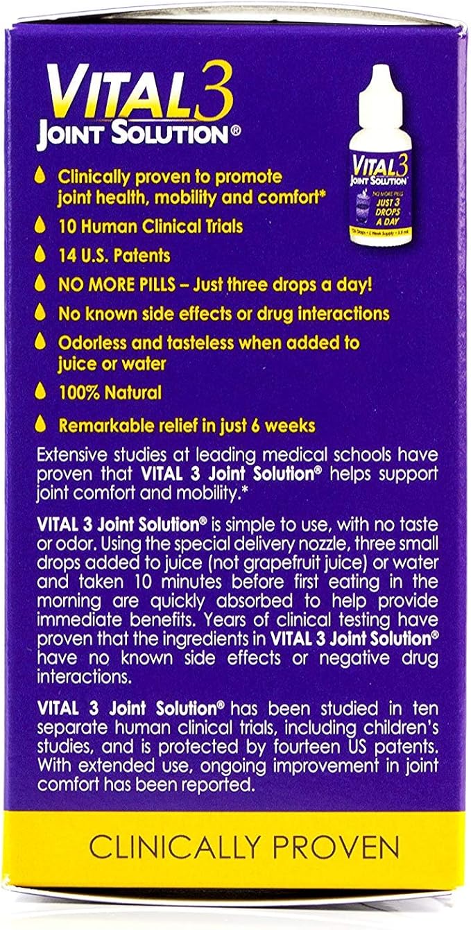 Vital 3 Joint Solution Clinically Proven Liquid Knee Relief Supplement Biologically Active Fragments of Collagen Type II-n1 Supports Joint Flexibility and Mobility