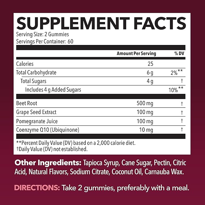 Beet Root Gummies with COQ10 & Pomegranate - Nitric Oxide Supplement for Men and Women - Beetroot for Endurance, Performance, Recovery - Vegan, Non-GMO, Gluten Free - Mixed Berry Flavor, 120 Count