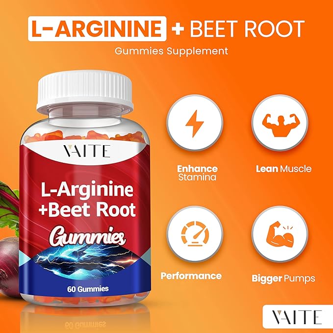 L Arginine Supplement Beet Root Gummies - Double Strength, Energy Boost, Circulation Support and Stamina, Organic Chewable Beets Supplements for Men and Women, Vegan Gummy, Non-GMO, Sugar-Free