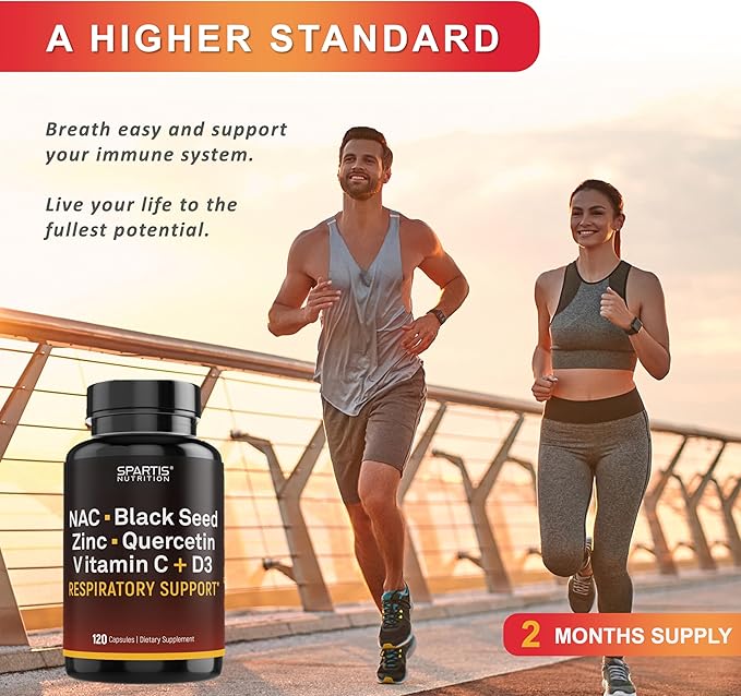 NAC 600mg Black Seed 500mg Zinc Picolinate Quercetin Vitamin C Vitamin D3 Respiratory Support (Pack of 1 Bottle at 120-Caps)