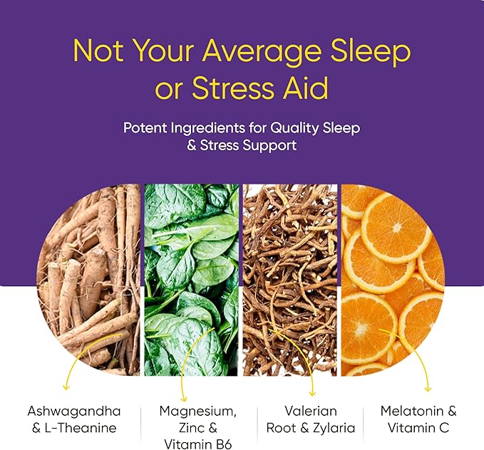 De-Stress & Sleep Supplement - 10-in-1 Natural Sleep Aid for Adults, Daily Multivitamin with Magnesium, Melatonin, Ashwagandha, L Theanine, Valerian Root, Sleeping Pills for Men and Women, 30 Pack