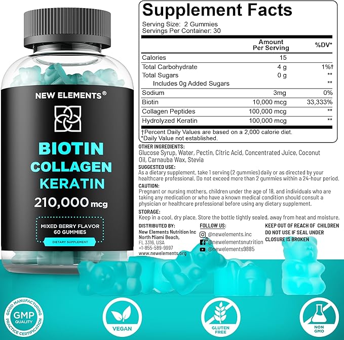 Biotin Gummies with Keratin & Collagen Peptides - Advanced Supplement for Hair Growth Treatment for Men & Women Hair Skin and Nails Vitamins โ Biotin 10000mcg | Keratin 100000mcg | Collagen 100000mcg