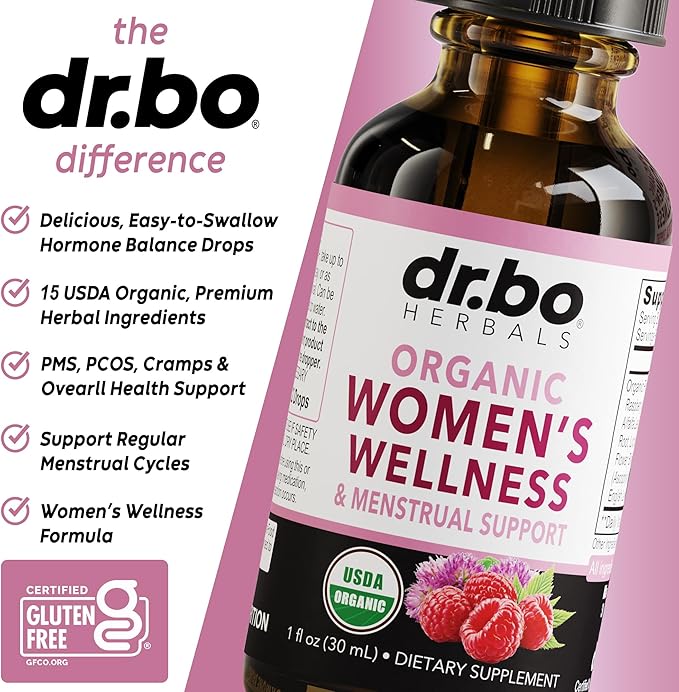 Hormone Balance for Women & PMS Relief - Women's Wellness Organic Hormonal Balance Supplements Liquid Drops & Menstrual Cramp Period Support - Raspberry Leaf, Chasteberry, Black Cohosh Supplement 1 Oz