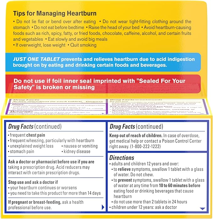 Pepcid AC Maximum Strength Heartburn Relief Tablets, OTC Medicine Prevents & Relieves Heartburn Due to Acid Indigestion, 20mg Famotidine Acid Reducer, Fast-Acting, 75 Ct