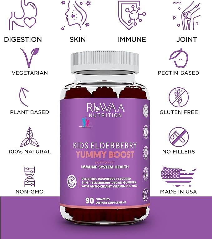 Vitamins, Elderberry Gummies, Zinc Supplements & Vitamin C: Immune Support Vitamins, Bone, Brain, Lung, Skin | Elderberry Gummies Vegan, Gluten Free, Non-GMO (1)