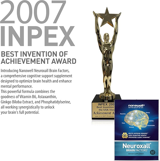 Neuroxall Brain Factors - Cognitive Support with Vitamin B6, Astaxanthin, Ginkgo Biloba Extract & Phosphatidylserine - Boosts Brain Health, Memory & Focus - 60 Softgels
