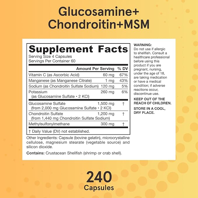 Jarrow Formulas Glucosamine + Chondroitin + MSM Capsules, Joint Support Supplement with Vitamin C and Manganese, 240 Capsules, 60 Day Supply