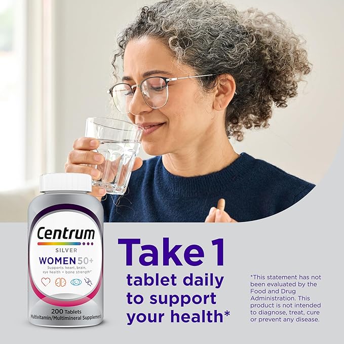 Centrum Silver Women's Multivitamin for Women 50 Plus, Multivitamin/Multimineral Supplement with Vitamin D3, B Vitamins, Non-GMO Ingredients, Supports memory and cognition in older adults - 65 Ct