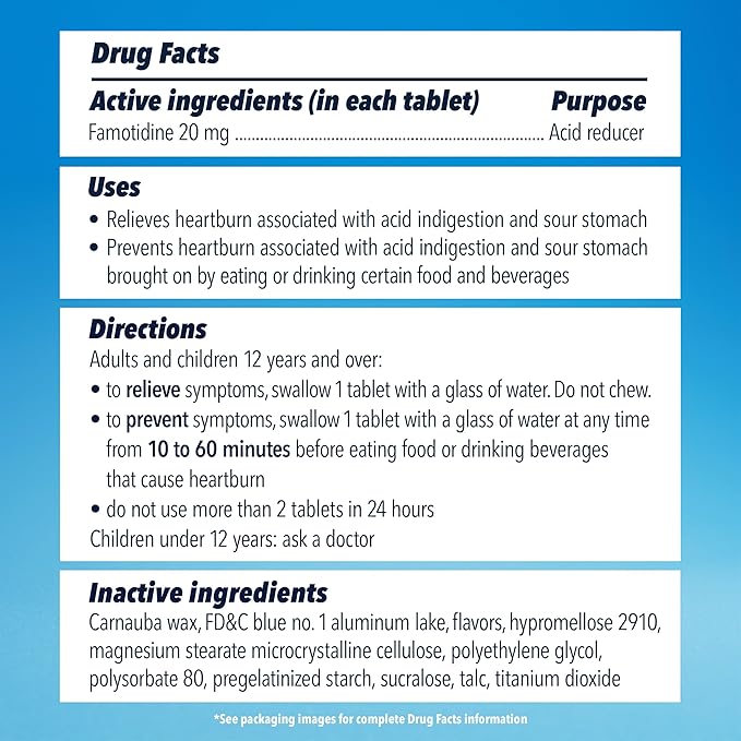 Pepcid AC Maximum Strength Heartburn Relief Tablets, OTC Medicine Prevents & Relieves Heartburn Due to Acid Indigestion & Sour Stomach, 20mg Famotidine Acid Reducer, ICY Cool Mint, 40 ct