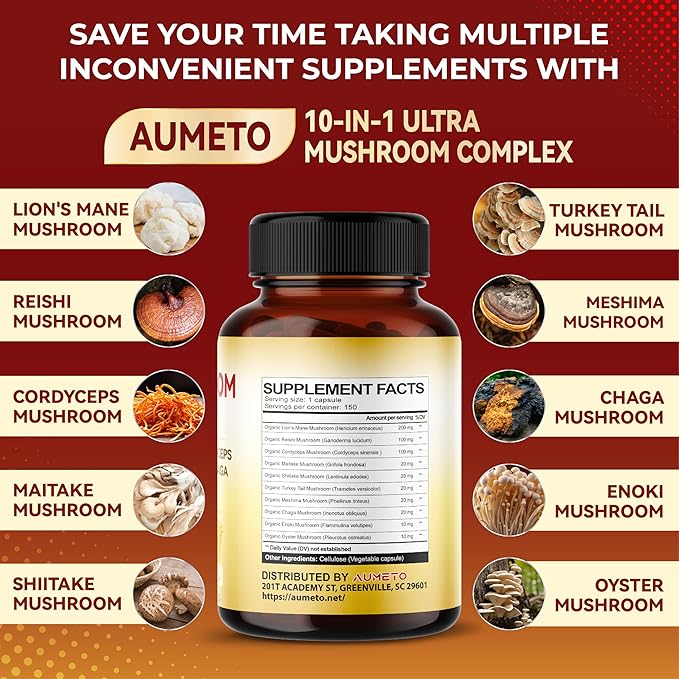 Ultra Mushroom Complex 10 in 1 Formula - with Lion's Mane Reishi Cordyceps Shiitake Turkey Tail Chaga (150 Count (Pack of 1))