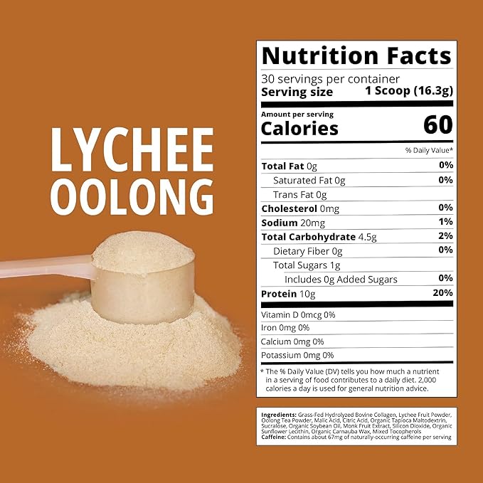 Boba Tea Protein Lychee Oolong Flavored Collagen | 30 Servings | Grass-Fed Hydrolyzed Bovine Collagen Powder for Men and Women | Promotes Hair, Nail, Skin, Bone, and Joint Health | No Added Sugar