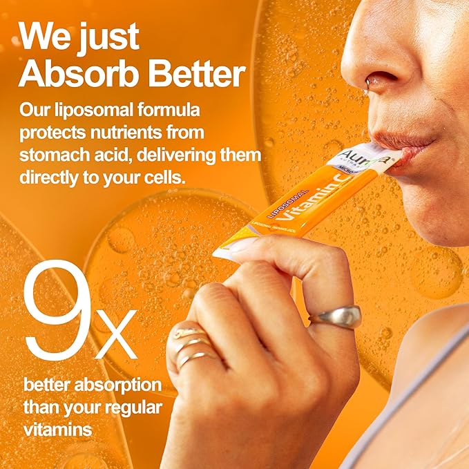 Aurora Nutrascience Mega-Pack Liposomal Vitamin C, Immune Support, 3,000 mg per Serving, Vegan, Gluten Free, Non-GMO, 32 Single Serve Packets, Orange