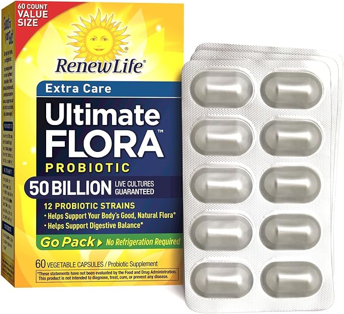 Renew Life Extra Care Ultimate Flora Probiotic 50 Billion Go Pack, 60 CT