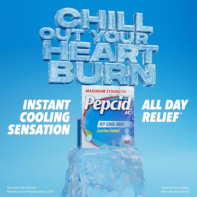 Pepcid AC Maximum Strength Heartburn Relief Tablets, OTC Medicine Prevents & Relieves Heartburn Due to Acid Indigestion & Sour Stomach, 20mg Famotidine Acid Reducer, ICY Cool Mint, 40 ct