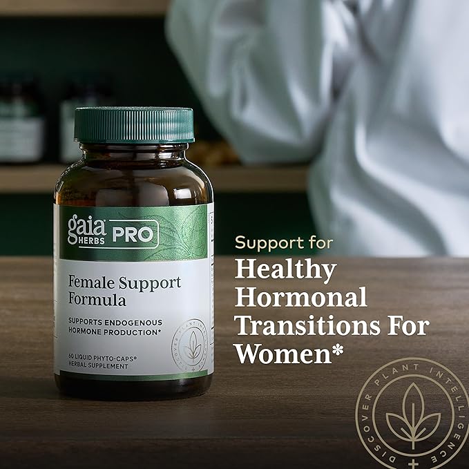 Gaia Herbs PRO Female Support Formula - Supports Healthy PMS & Menopause Fluctuations with Alfalfa Leaf Black Cohosh Root Extract Dandelion Root & More* - Vegan - 60 Liquid Phyto-Caps (60 Servings)