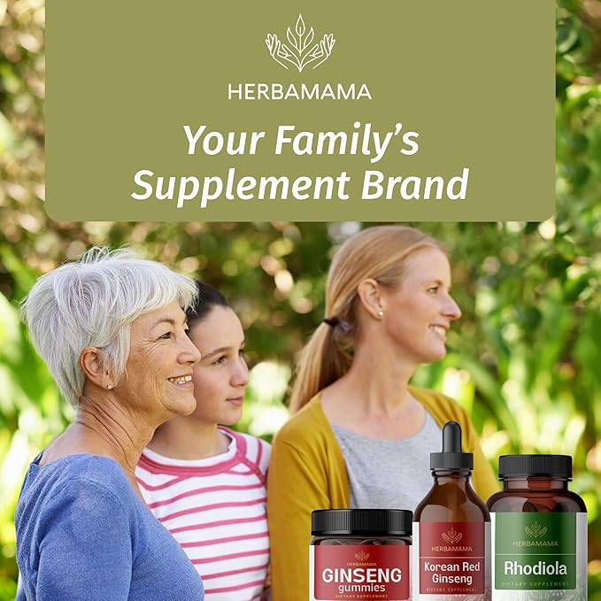 HERBAMAMA Panax Ginseng Root Tincture - Immune & Overall Support with Korean Red Ginseng Supplement - Vegan, Non-GMO, Alcohol & Sugar-Free Herbal Drops, 56-Day Supply