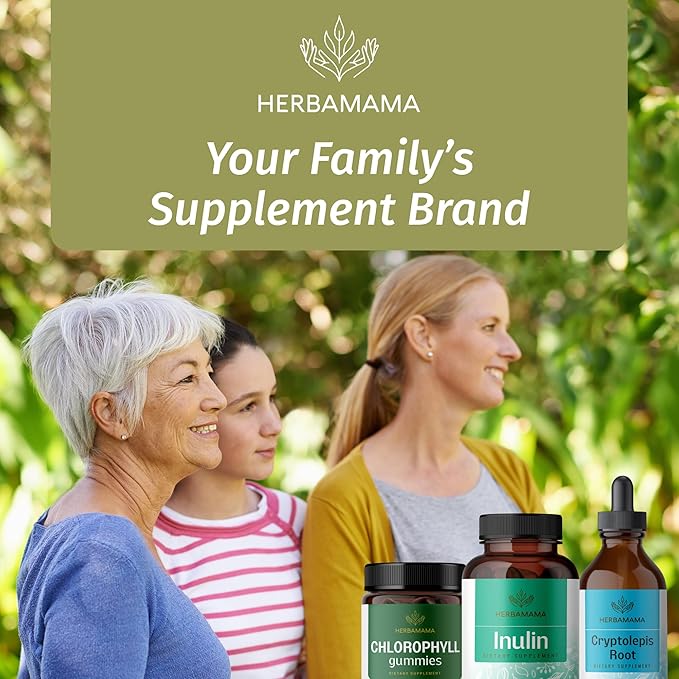 HERBAMAMA Inulin Powder Capsules 1200mg - Digestive Support & Gut Cleanse with Inulin Prebiotic Fiber - Vegan, Non-GMO Chicory Root Powder Supplement, 100 Caps, 16-Day Supply