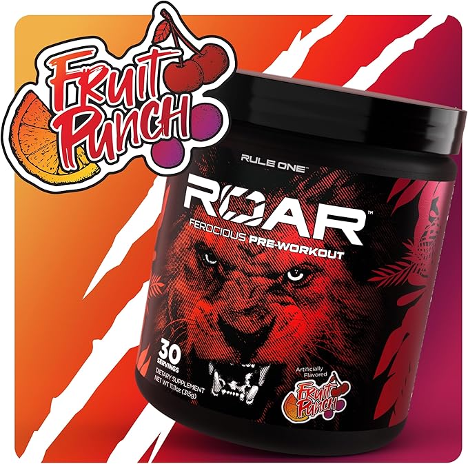 Rule 1 R1 Roar - Pre-Workout Powder with Creatine, Beta-Alanine, Citrulline, Electrolytes & Caffeine (30 Servings, Fruit Punch)